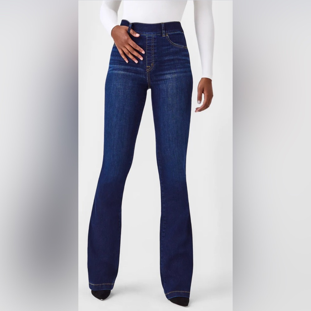 SPANX Dark Blue High-Rise Flare Jeans
